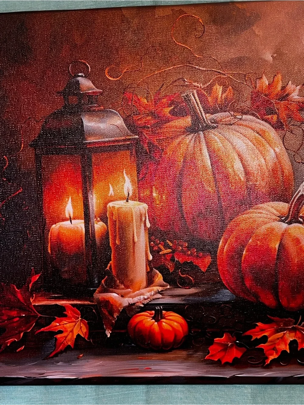 Autumn Pumpkin Lantern Wall Art - Orange Canvas Print 15.5”W x 12”H
